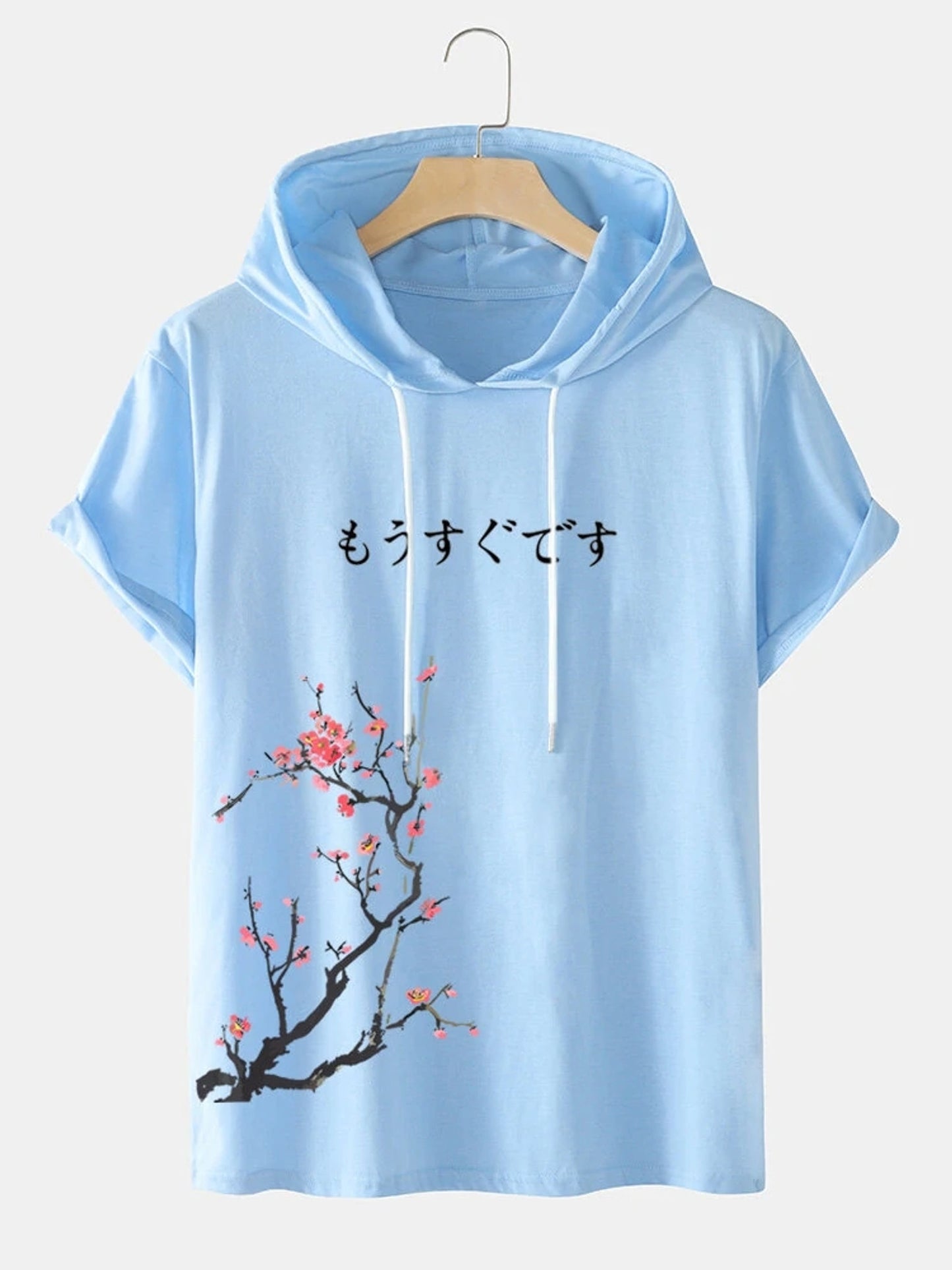 Fifth Avenue Tree Text Print MIFT438 Hooded ROKA T-Shirt - Light Blue