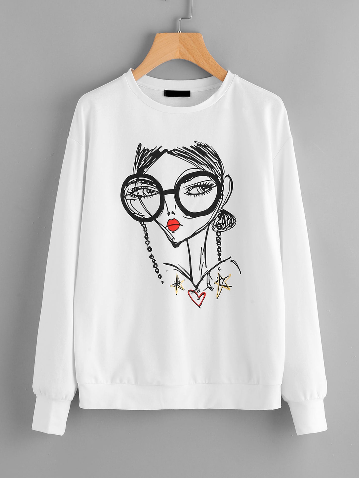 Fifth Avenue Cartoon Portrait Printed Sweatshirt - White