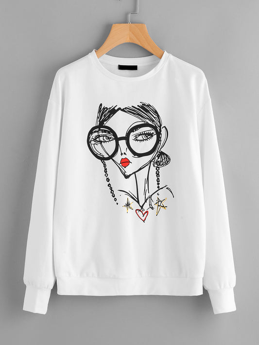 Fifth Avenue Cartoon Portrait Printed Sweatshirt - White