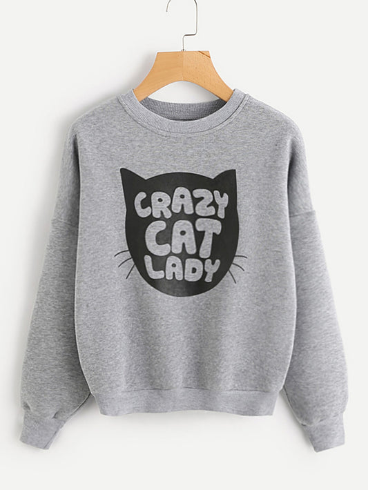 Fifth Avenue Crazy Cat Lady Printed Sweatshirt - Heather Grey