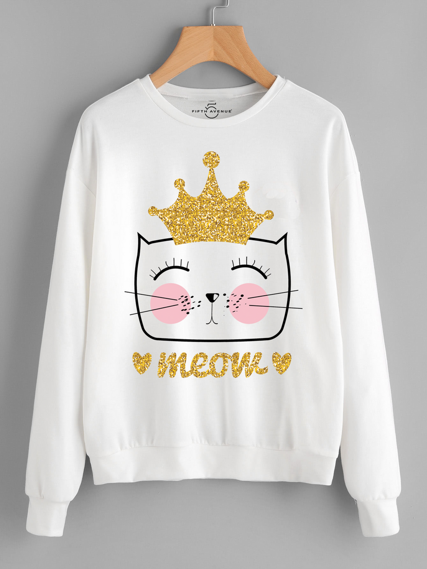 Fifth Avenue Crown Meow Printed Sweatshirt - White