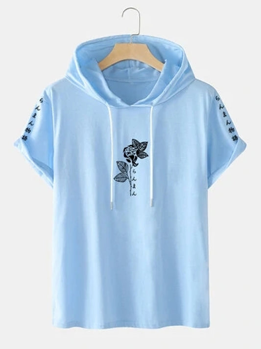 Fifth Avenue Floral Text Print MIFT408 Hooded ROKA T-Shirt - Light Blue