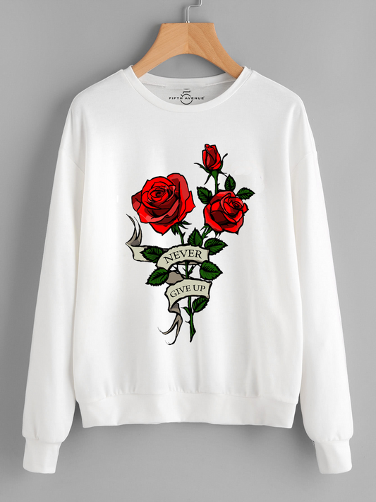 Fifth Avenue DIFT10 Never Give Up Rose Printed Sweatshirt - White