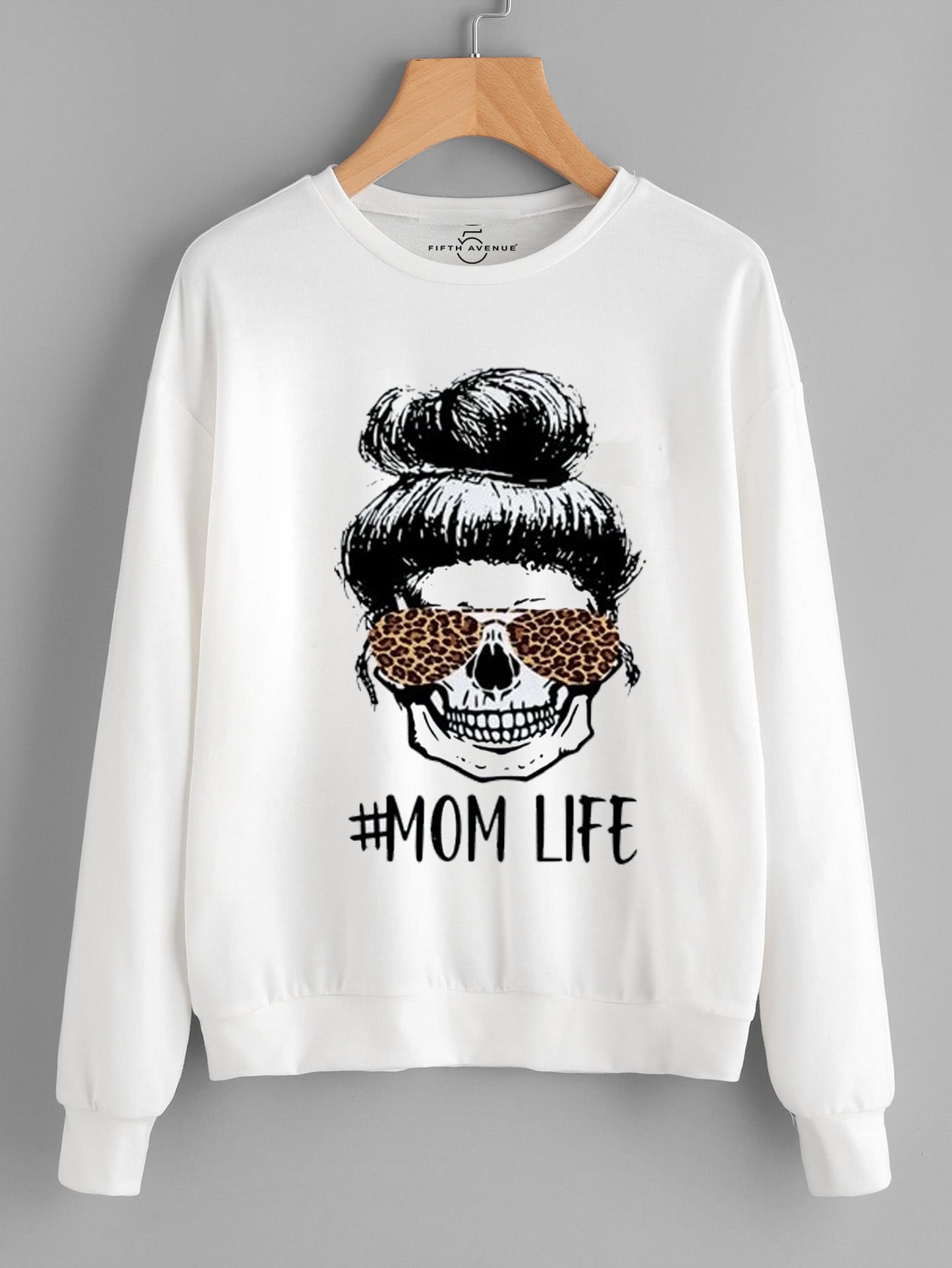 Fifth Avenue DIFT49 Mom Life Skull Printed Sweatshirt - White