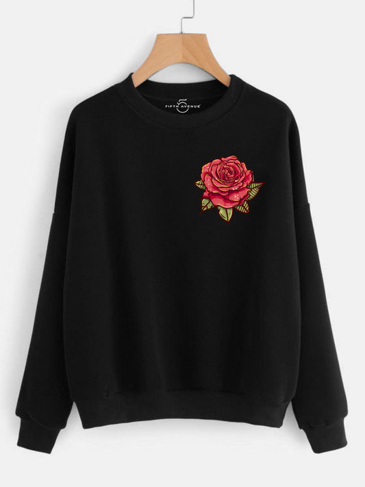 Fifth Avenue DIFT9 Pocket Rose Printed Sweatshirt - Black