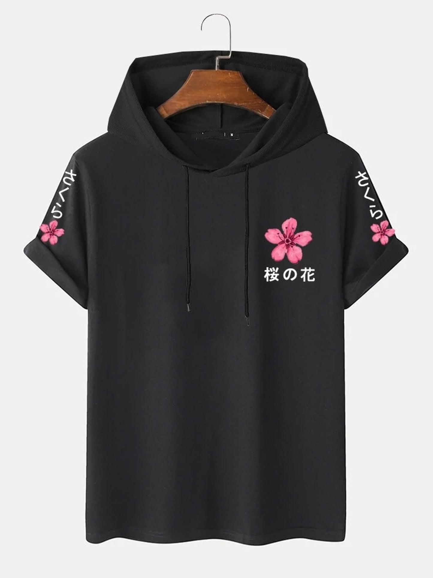 Fifth Avenue Floral Text Print MIFT439 Hooded ROKA T-Shirt - Black