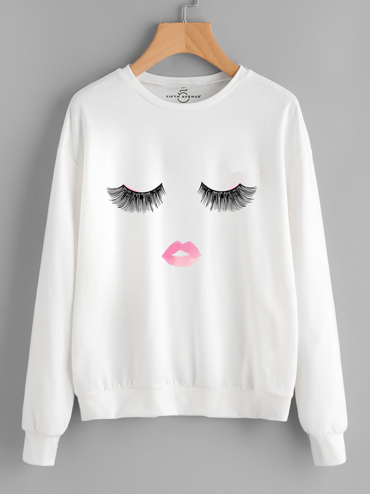 Fifth Avenue Eye Lash Lips Printed Sweatshirt - White