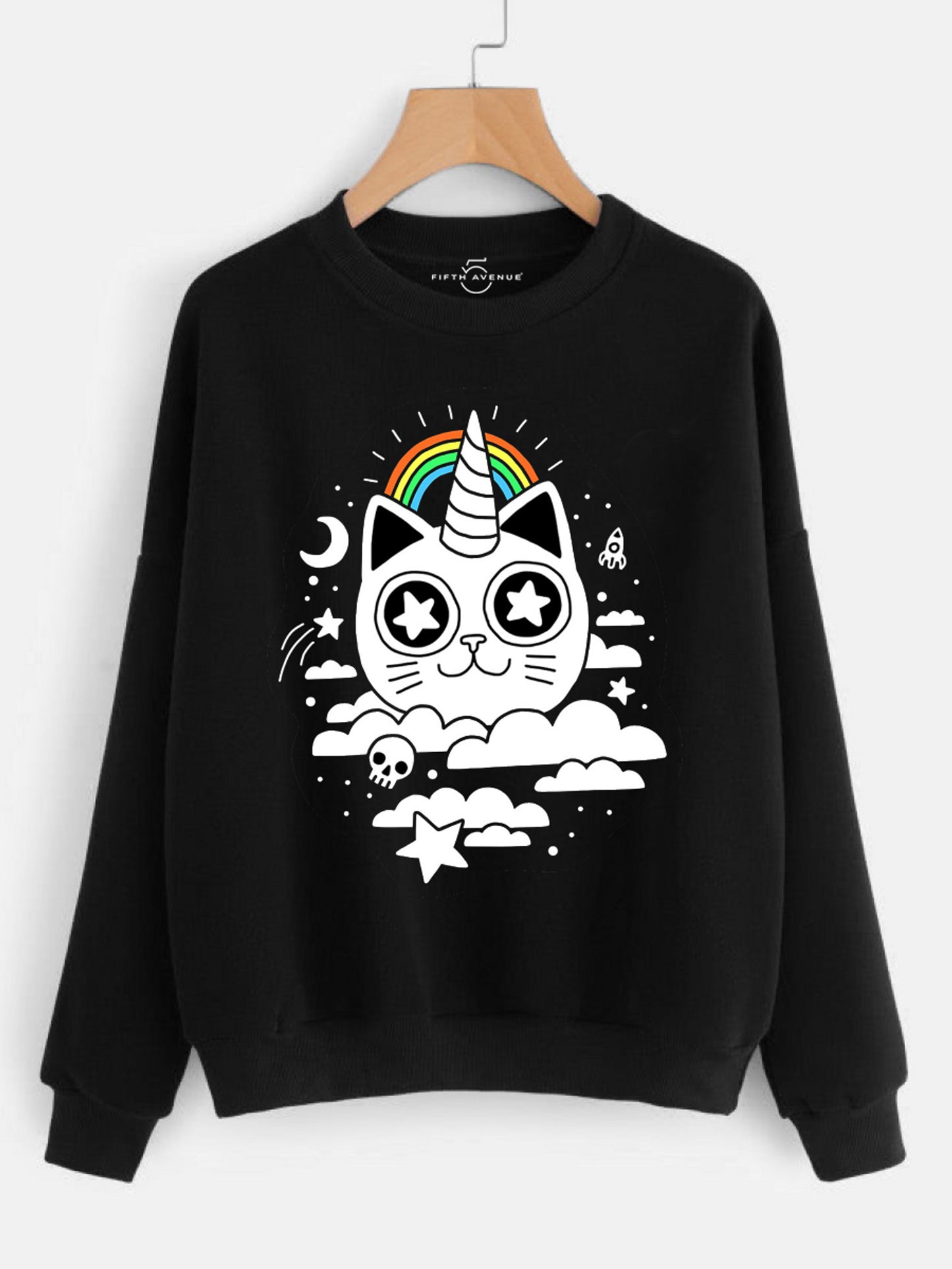 Fifth Avenue Fantasy Caticorn Printed Sweatshirt - Black