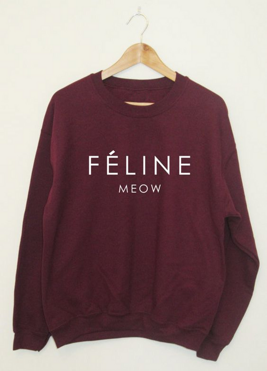 Fifth Avenue Meow Feline Printed Sweatshirt - Maroon