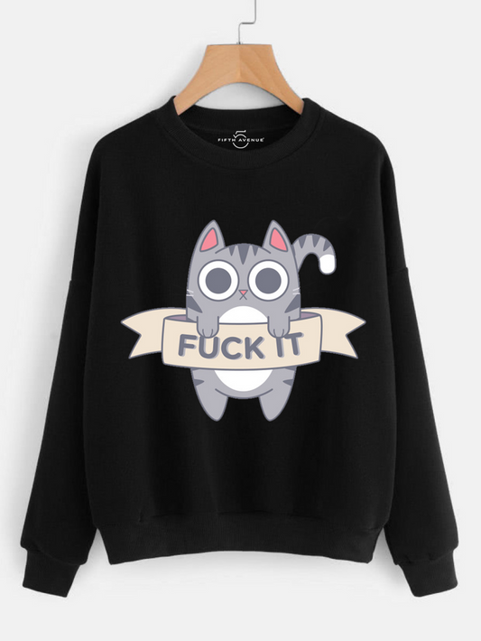 Fifth Avenue F It Cat Printed Sweatshirt - Black