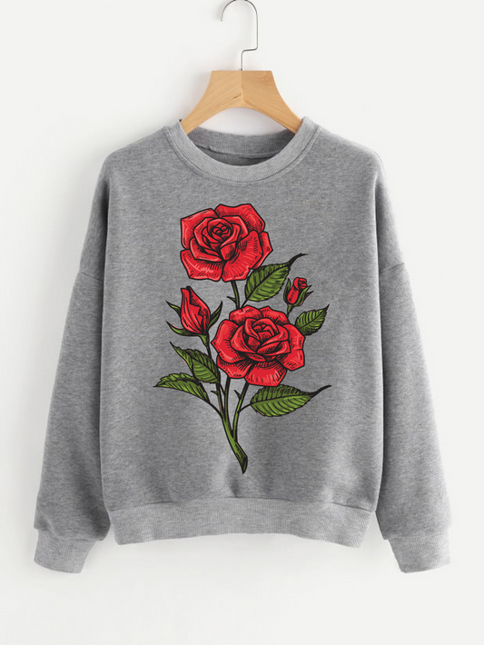 Fifth Avenue Floral Rose Stem Printed Sweatshirt - Grey