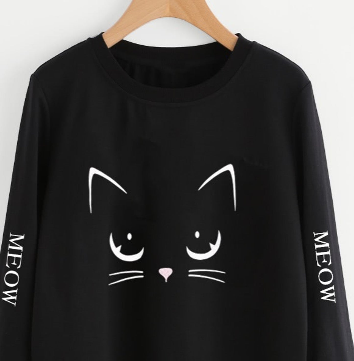 Fifth Avenue Angry Cat Meow Sleeves Printed Sweatshirt - Black