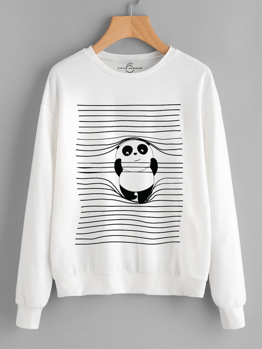 Fifth Avenue Panda Looking Printed Sweatshirt - White