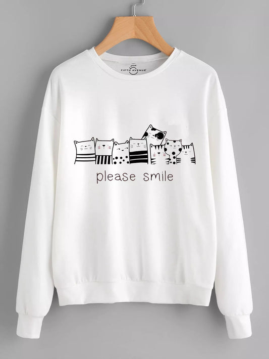 Fifth Avenue DIFT39 Cats Please Smile Printed Sweatshirt - White