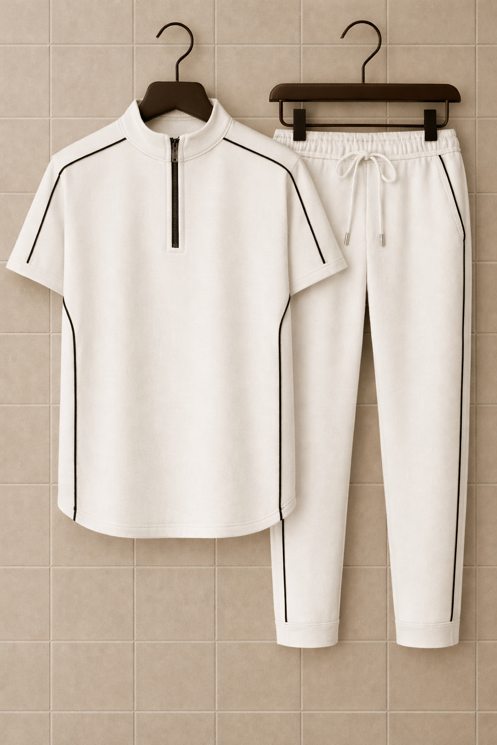 Mens Summer Color Block Co Ord Set by Fifth Avenue MSFACBS3 - White