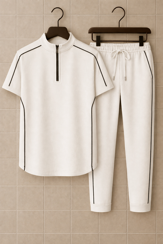 Mens Summer Color Block Co Ord Set by Fifth Avenue MSFACBS3 - White