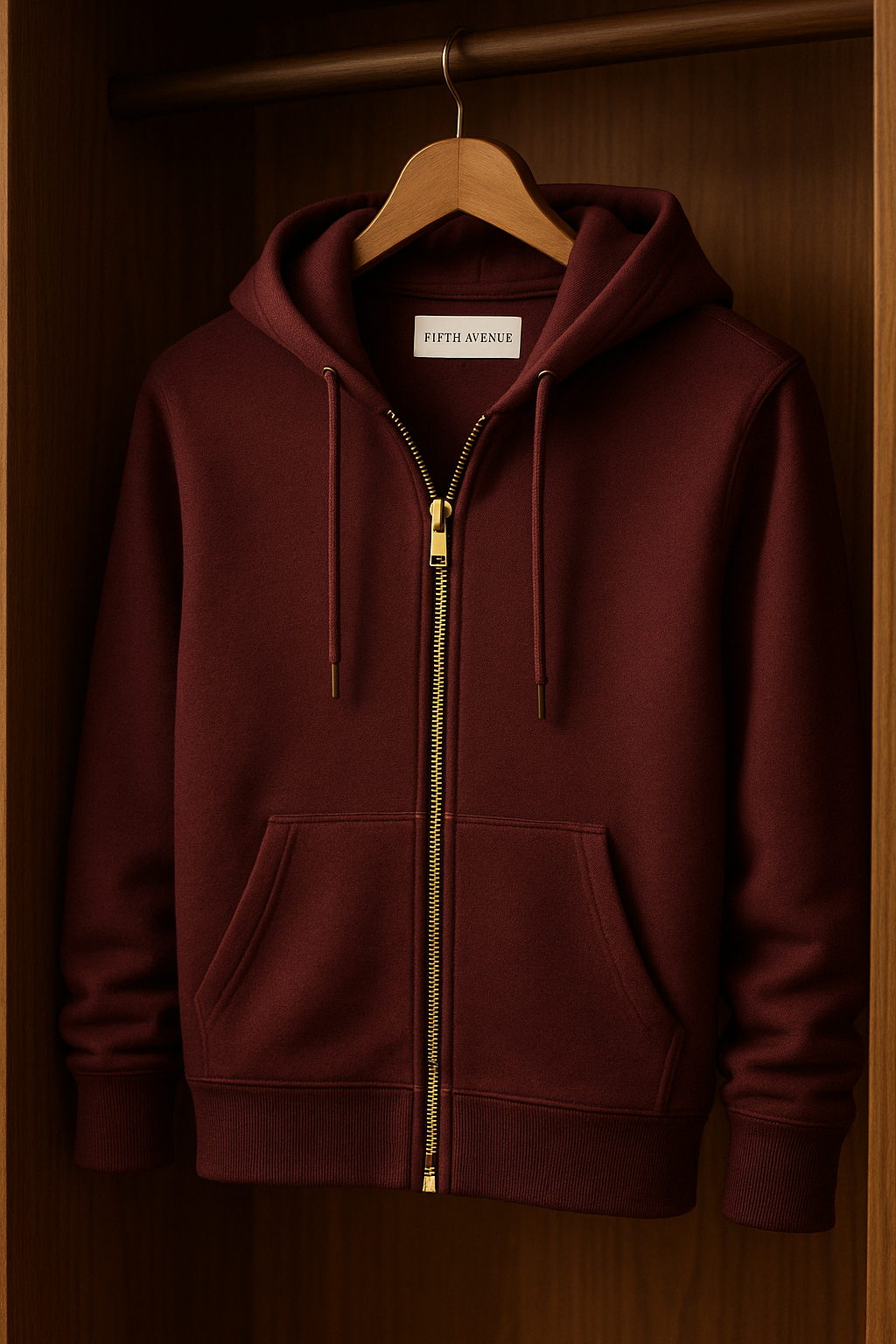 Fifth Avenue Mens Zip Up Hooded Jacket ROZA - Maroon