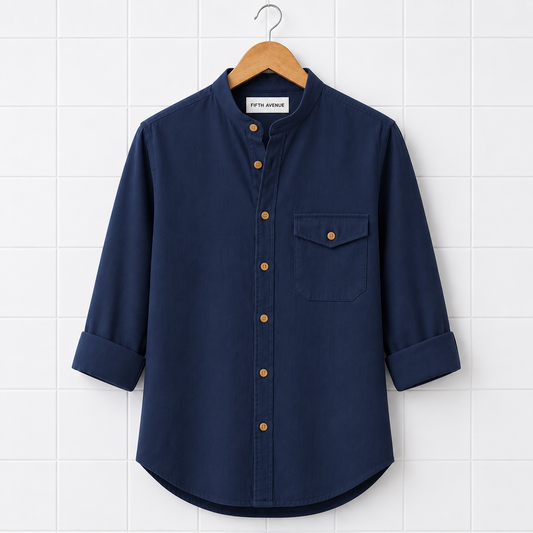 Fifth Avenue Mens Cotton Button Up Pocket Shirt FAMBUSH1 - Navy Blue