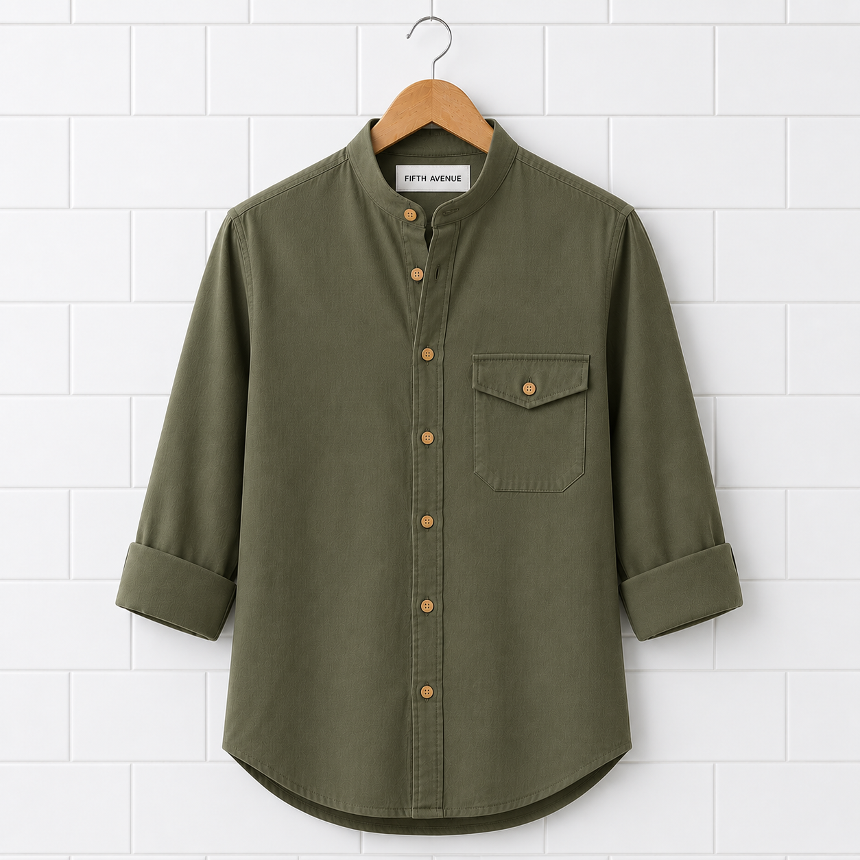 Fifth Avenue Mens Cotton Button Up Pocket Shirt FAMBUSH6 - Green