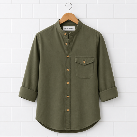 Fifth Avenue Mens Cotton Button Up Pocket Shirt FAMBUSH6 - Green