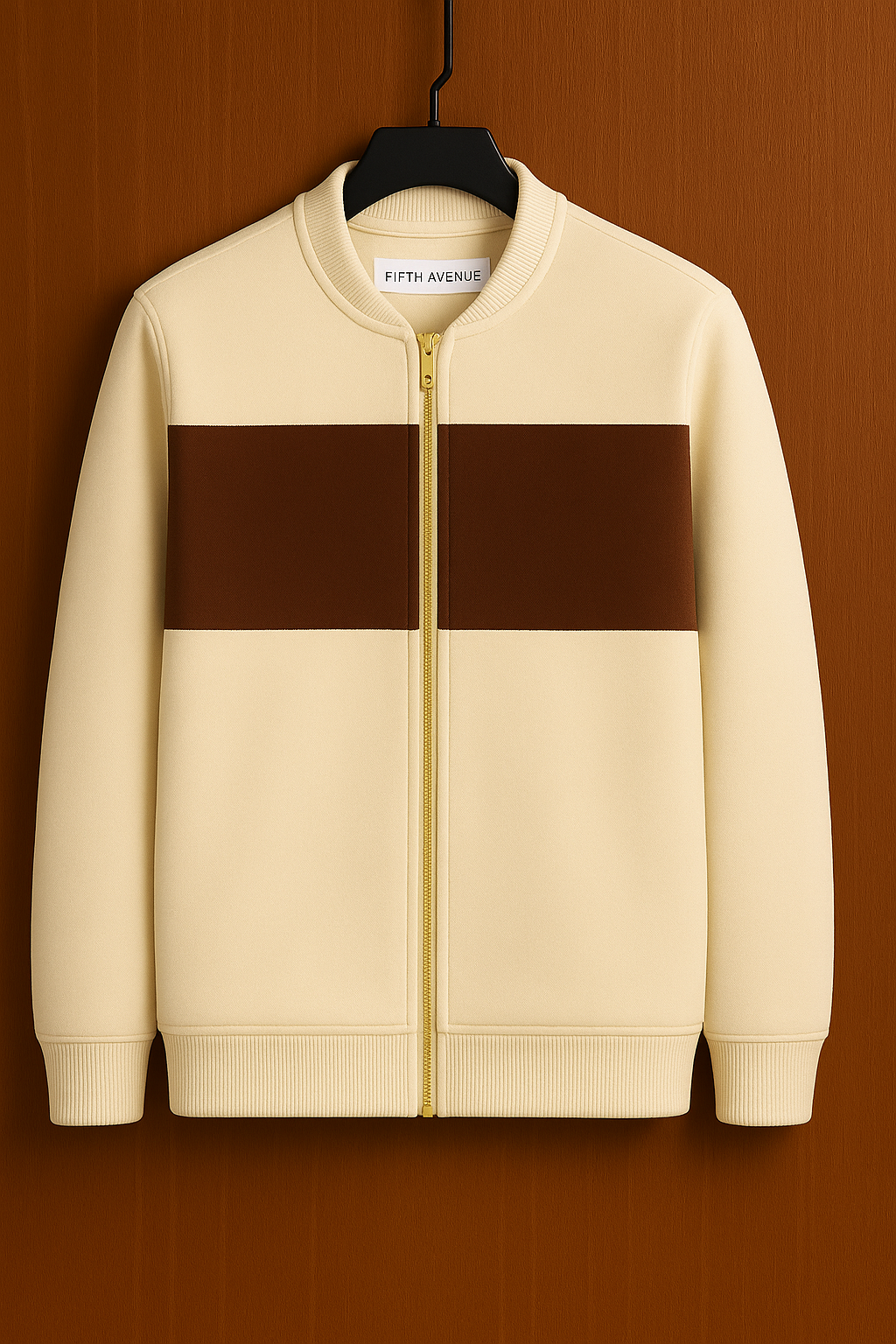 Fifth Avenue Mens Zip Up Bomber Jacket HOLA - Cream