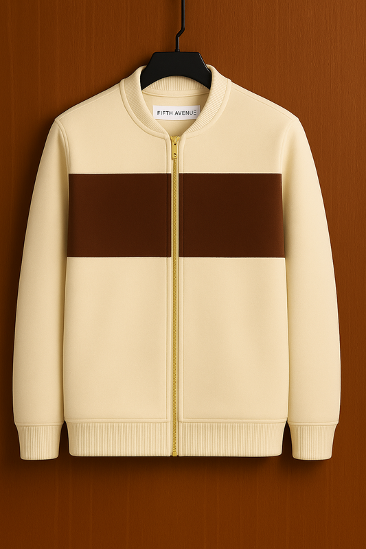 Fifth Avenue Mens Zip Up Bomber Jacket HOLA - Cream