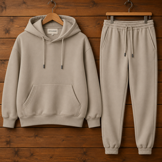 Fifth Avenue Mens Classic Hoodie and Jogger Pants Plain Co Ord Set - CRBEI