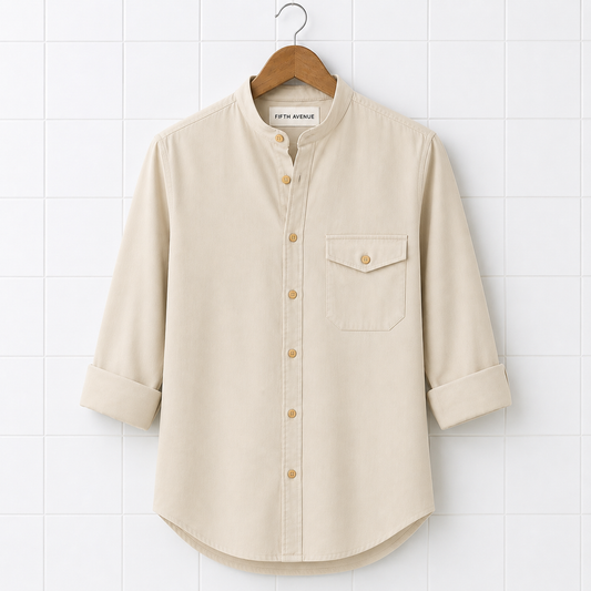 Fifth Avenue Mens Cotton Button Up Pocket Shirt FAMBUSH5 - Cream