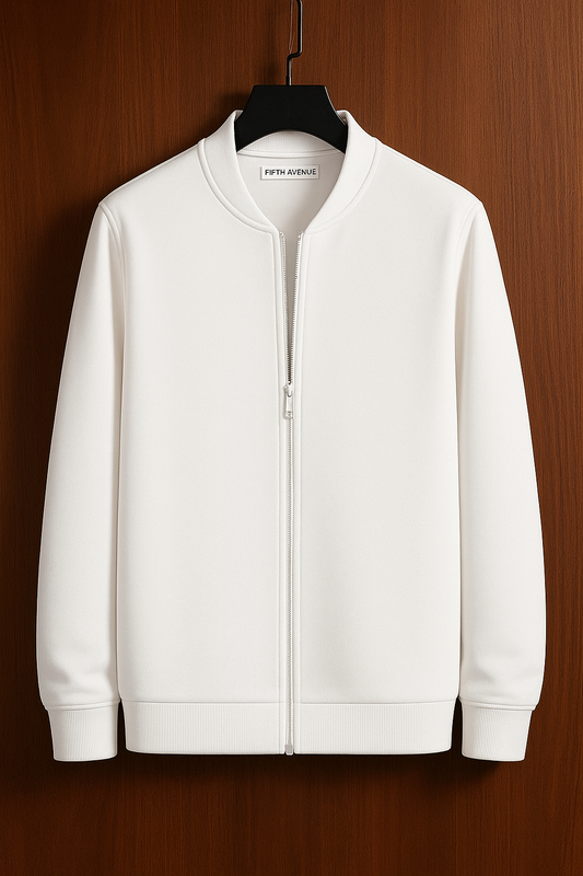 Fifth Avenue Mens Zip Up Bomber Jacket FOJA - White