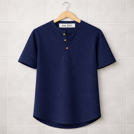 Fifth Avenue Mens Button T-Shirt S26TS7 - Navy Blue