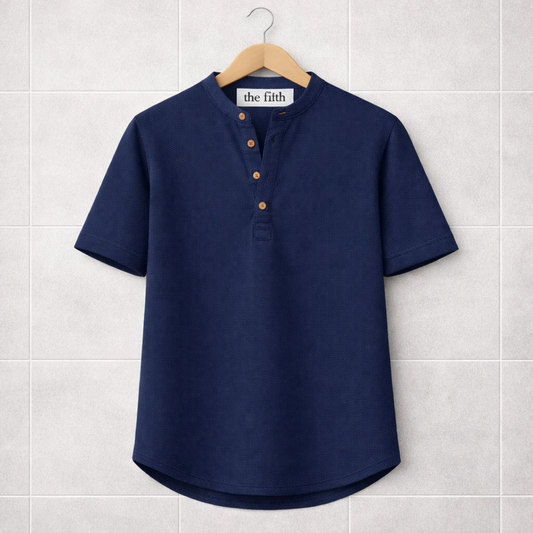 Fifth Avenue Mens Button T-Shirt S26TS6 - Navy Blue