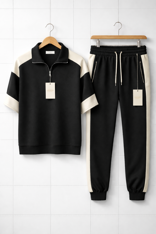 Mens Summer Color Block Co Ord Set by Fifth Avenue MSFACBS2 - Black