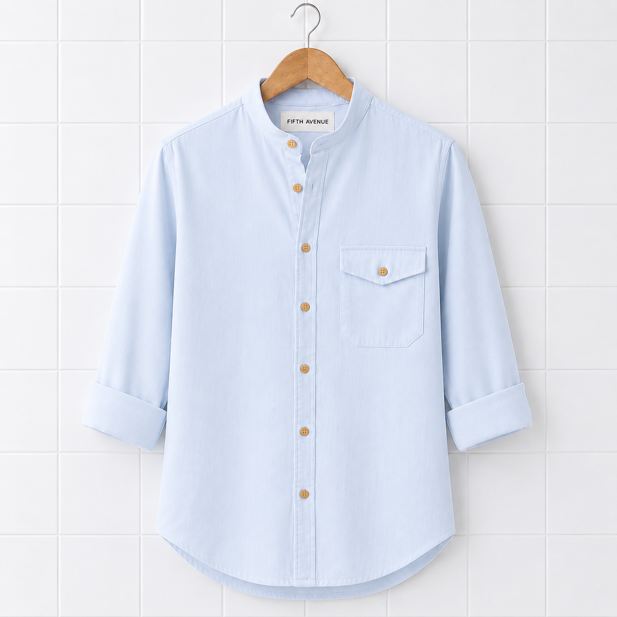 Fifth Avenue Mens Cotton Button Up Pocket Shirt FAMBUSH2 - Light Blue