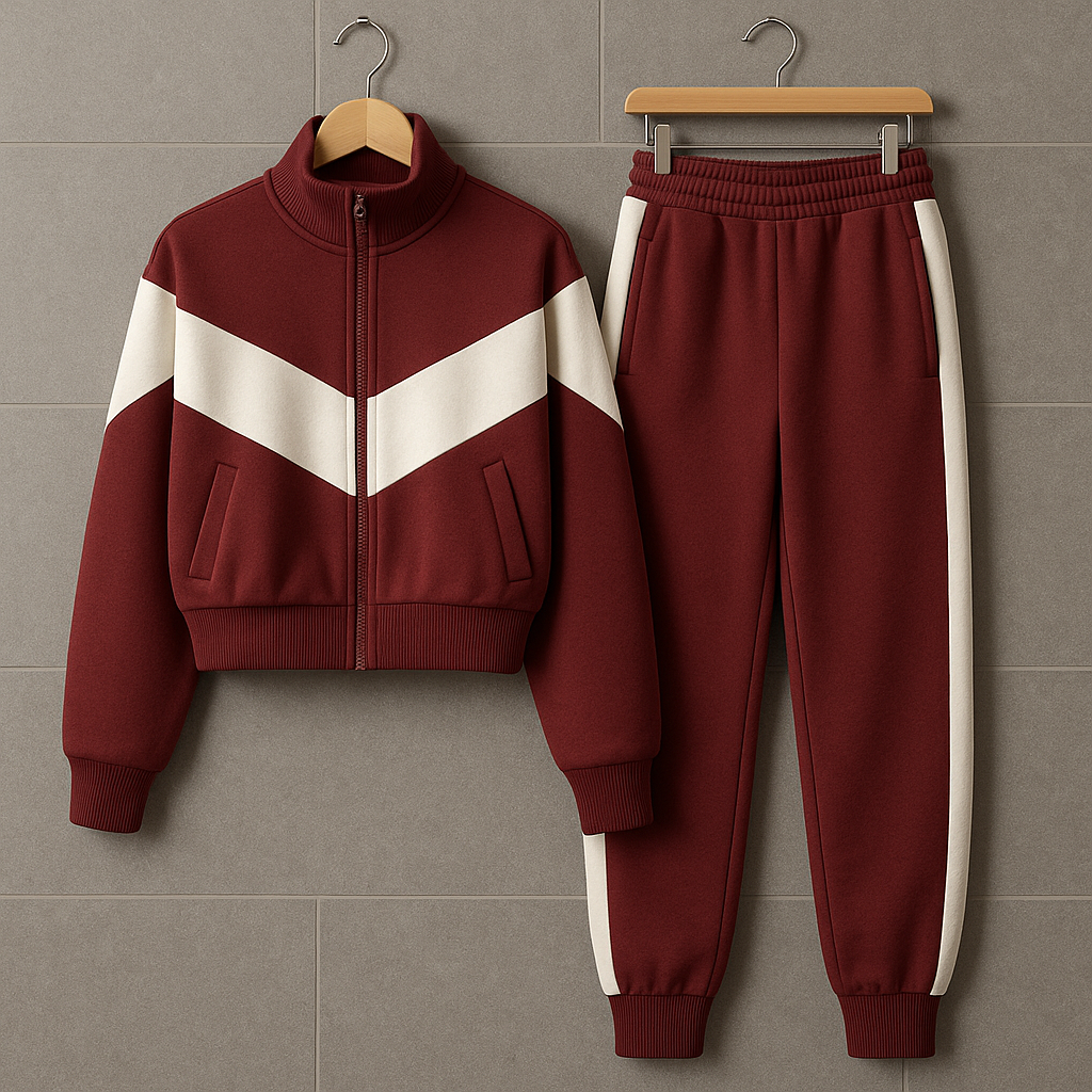 Fifth Avenue Womens Color Block Jacket and Pants Set FAWOJPS2 - Maroon