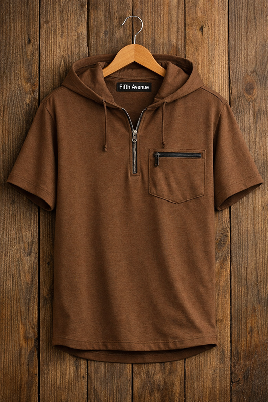 Fifth Avenue Mens Hooded Zip Up T-Shirt S26TS5 - Brown