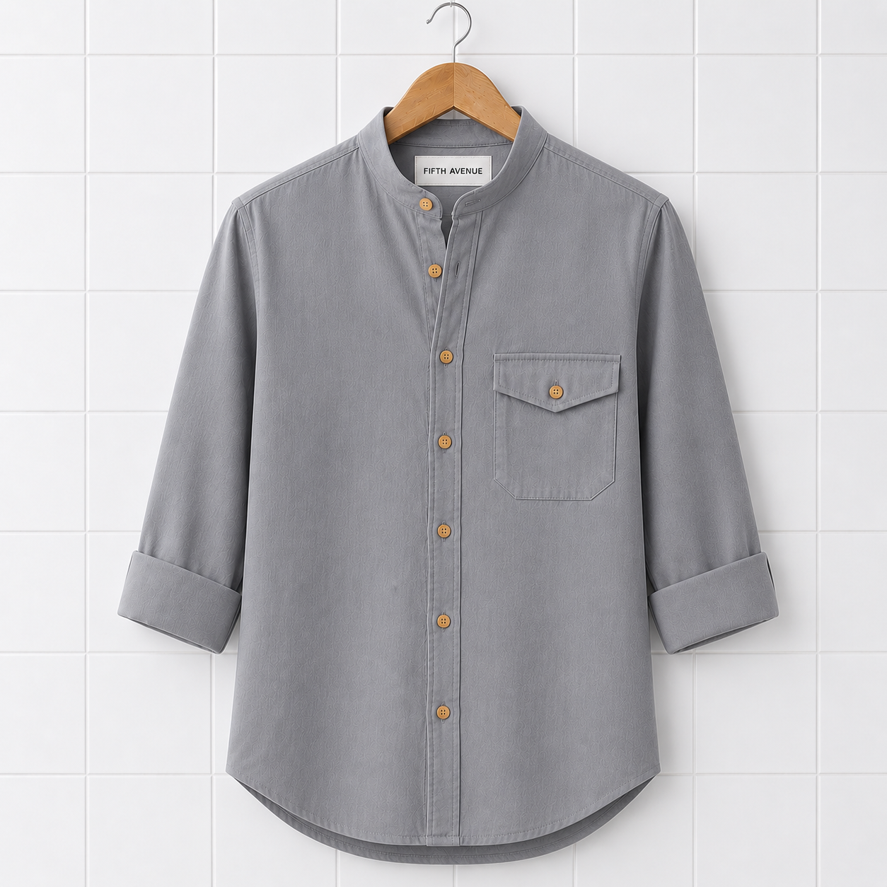 Fifth Avenue Mens Cotton Button Up Pocket Shirt FAMBUSH4 - Grey