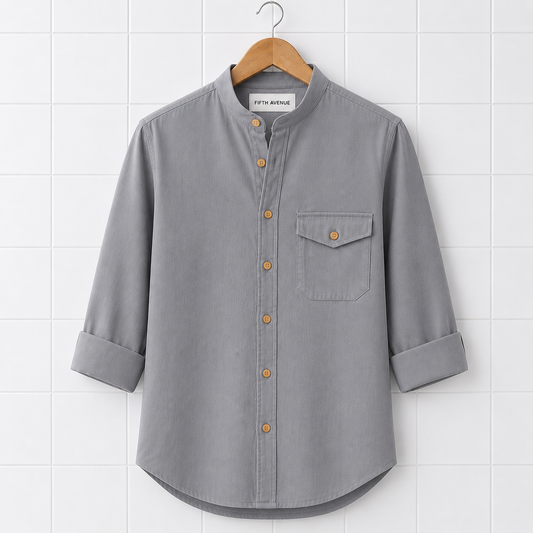 Fifth Avenue Mens Cotton Button Up Pocket Shirt FAMBUSH4 - Grey