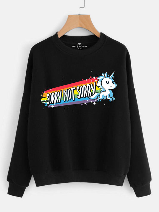 Fifth Avenue Sorry Not Sorry Unicorn Printed Sweatshirt - Black