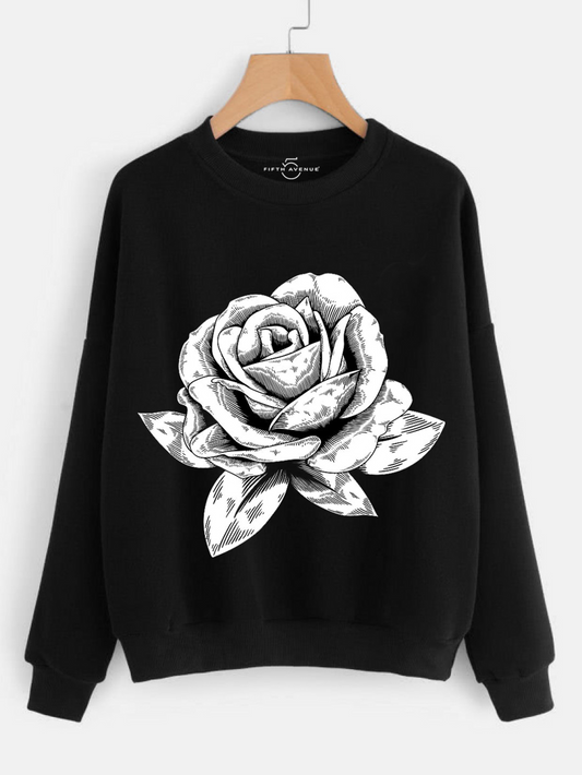 Fifth Avenue DIFT202 Floral Vector Printed Sweatshirt - Black