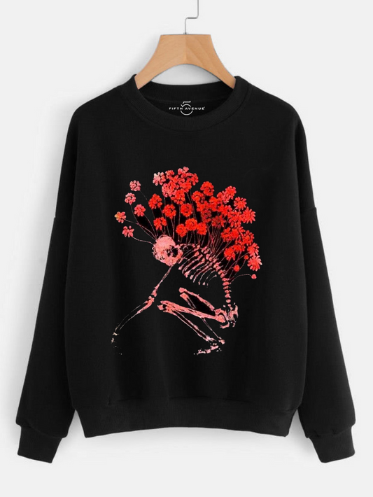 Fifth Avenue DIFT204 Floral Person Vector Printed Sweatshirt - Black