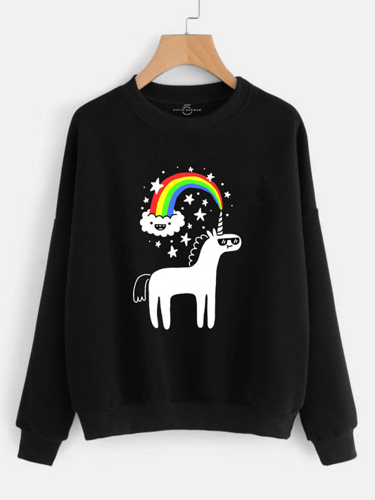 Fifth Avenue Unicorn Rainbow Printed Sweatshirt - Black